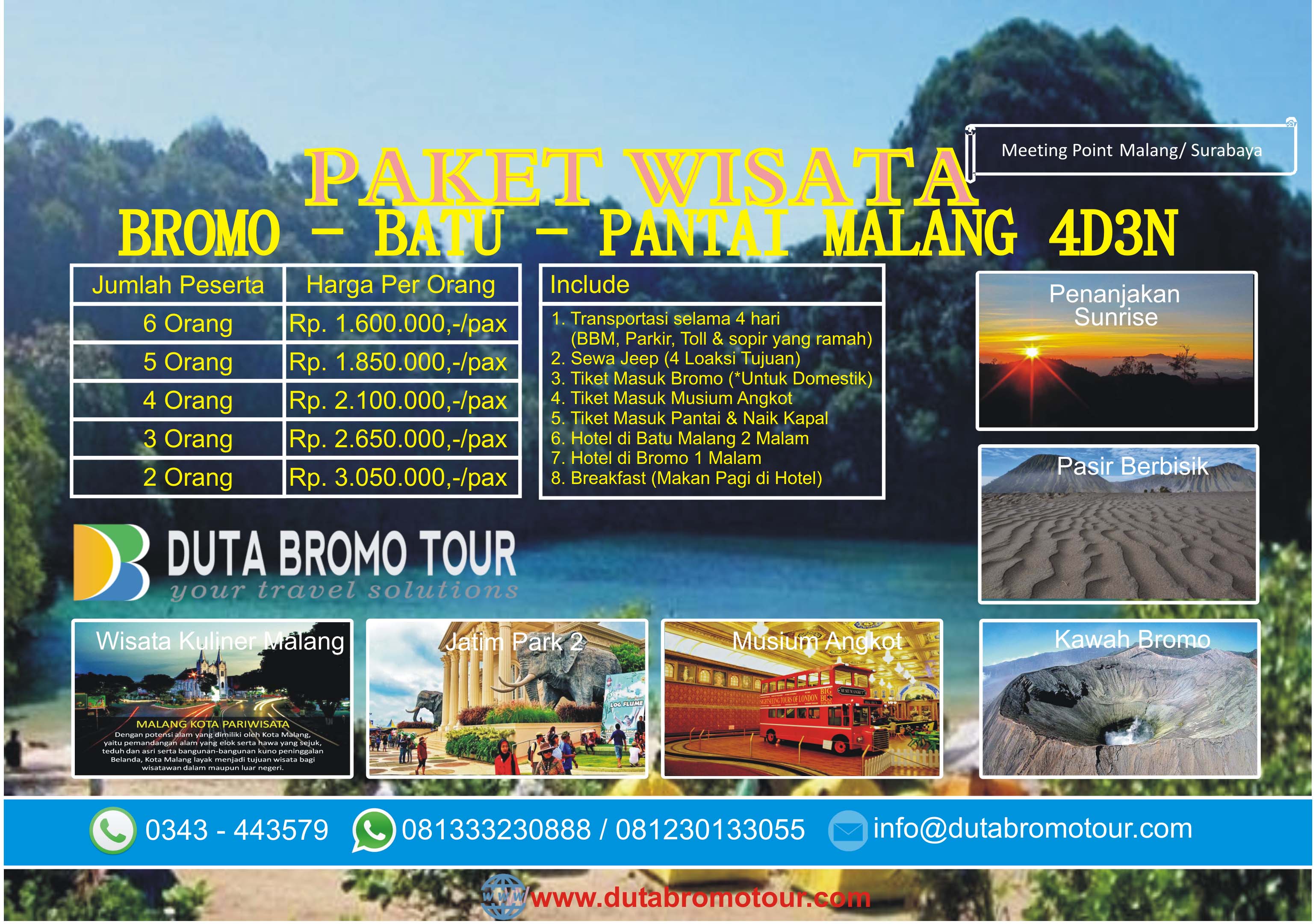 Duta Bromo Tour » Paket Wisata Bromo Batu Pantai Malang Selatan 7D7N